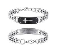 Rajputana Bracelet en forme de croix pour homme - Chaîne cubaine en acier inoxydable argenté avec verset de la Bible - Réglable de 17,8 à 21,6 cm - Bijoux cadeaux pour hommes et garçons, 8.5 inches