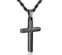 Rajputana Collier Croix en Acier Inoxydable Hommes Garçons Doré/Argenté/Noir Chaîne Corde Torsadée Pendentif Croix Collier Antirouille pour Hommes Baptême Chrétien Fête des Pères Cadeaux de Pâques