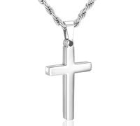 Rajputana Collier en acier inoxydable avec pendentif en forme de croix pour homme - Doré/argenté/noir - Chaîne torsadée antirouille pour homme - Baptême chrétien - Fête des pères - Cadeaux de Pâques