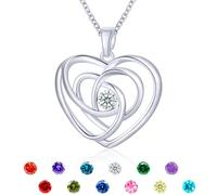 Rajputana Collier en argent sterling S925 en forme de cœur avec pierre de naissance délicate ronde et nœud celtique de 12 mois, collier pierre de naissance argentée, cadeau d'anniversaire, laiton