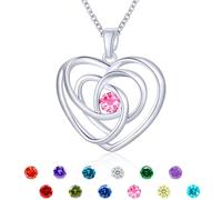 Rajputana Collier en argent sterling S925 en forme de cœur avec pierre de naissance ronde délicate et nœud celtique de 12 mois - Collier avec pierre de naissance argentée - Cadeau d'anniversaire, de