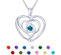 Rajputana Collier en argent sterling S925 en forme de cœur avec pierre de naissance ronde délicate et nœud celtique de 12 mois - Collier avec pierre de naissance argentée - Cadeau d'anniversaire, de