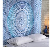 RAJRANG Boho Ombre Tenture murale BohemianTapestry Hippie Bleu 76 x 102 cm Hippy Boho Mandala Tapisseries indiennes Couvre-lit