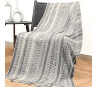 RAJRANG BRINGING RAJASTHAN TO YOU Couverture de Farmhouse avec Gland décoratif - 50x60 Pouces Lancers tissés Doux à Rayures Vintage - Gris de Gel