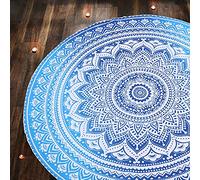 RAJRANG BRINGING RAJASTHAN TO YOU Grande Tapisserie Ronde - Nappe Boho Chic de Mandala Ronde Ombre en coton pour pique-nique et camping - Bleu - 183 cm
