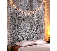 RAJRANG BRINGING RAJASTHAN TO YOU Mandala tapisserie jeté de plage décor bohème tenture murale noir blanc 274 x 228 cm