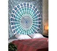 RAJRANG BRINGING RAJASTHAN TO YOU Paon tenture murale tapisserie coton bleu turquoise 90x84 pouces Mandala tapisserie