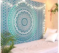 RAJRANG BRINGING RAJASTHAN TO YOU Tapisserie mandala extra large king size pour chambre a coucher et salon a suspendre au mur en coton ombre vert deau 228,6 x 274,3 cm