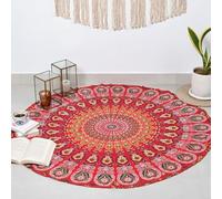 RAJRANG BRINGING RAJASTHAN TO YOU Tapisserie mandala ronde de 122 cm - Style hippie - Style bohème - Fait à la main - En pur coton - Serviette de plage
