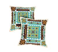 Rajrang Décoration Oreiller Coton Beige brodé Miroir Travail Kantha Patch Housse de Coussin