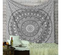 RAJRANG Mandala Tapisserie Bohème Tenture Murale Coton Decor Art Couvre-Lit Galet Gris 228 x 213 cm