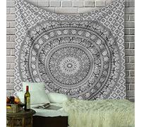 RAJRANG Mandala Tapisserie Bohème Tenture Murale Coton Tapisserie Couvre-Lit Décoration Murale Art Galet Gris 274 x 228 cm
