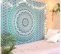 RAJRANG Mandala Tapisserie Chambre Decoration Murale Hippie Bohème Indienne Turquoise Wall Tapestry - (228x213cm) Décoratives Coton Mandala Tissu