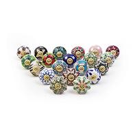 RAJRANG Pack de 20 boutons de tiroir et de meuble en céramique multicolore peints à la main, de style antique bohème pour armoire