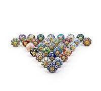 RAJRANG Pack de 30 boutons de tiroir et de meuble en céramique multicolore peints à la main, de style antique floral rond pour armoire