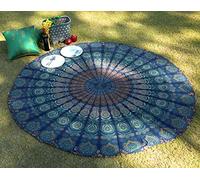 RAJRANG Paon Mandala Tapisserie Tenture Murale Hippie Plage Tapisseries Bleu Rond 178 cm