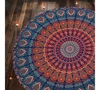 RAJRANG Petite Tapisserie Ronde Chakra Mandala Roundie Boho Hippie Nappe en pur Coton Plage jetée pour pique-nique et Camping Orange 122 cm