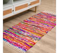 RAJRANG Tapis Indien - Tapis de Salon Pollar Chindi, Tisse à la Main en Matériau Recy coration de Plancher de Salon Multicolore - 183x71 cm