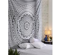 RAJRANG Tapisserie Hippie en Coton Gris Boho - 228x213cm Décor Ombré Indien Mandala Art Tenture murale Beach Throw Décoratif Mur Diviseur Couvre-lit
