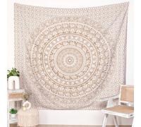 RAJRANG Tapisserie Mandala pour chambre à coucher et salon, décoration murale bohème bohème en coton doré 127 x 152 cm