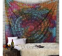 RAJRANG Tapisserie Mandala - Tenture murale tapisserie hippie Bohème, couvre-lit couvre-lit, décoration ethnique - multicolore - 228 x 213 cm.