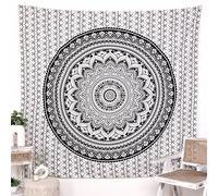 RAJRANG Tapisserie murale en coton à suspendre avec éléphant mandala, tapisserie hippie, jeté de plage, dortoir universitaire, drap de lit bohème - Noir - Queen - 213 x 229 cm