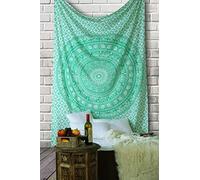 RAJRANG Tapisserie murale - Mandala Hippie Tapisserie imprimée 100% coton avec des motifs traditionnels pour couvre-lit, décoration murale, art mural, couvre-lit - vert - 152 x 127 cm.