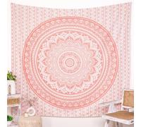 RAJRANG Tapisserie murale ombrée mandala or rose à suspendre en coton hippie - Décoration de plage, dortoir, bohème - Drap de lit king size - 229 x 274 cm