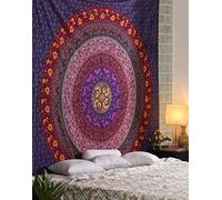 RAJRANG Tapisserie psychédélique en coton Tenture murale Grand Mandala Tapisseries Art Déco Rose Bleu 228x274 cm