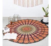 RAJRANG Tapisserie ronde paon mandala vert doré bohème en coton à suspendre au mur, nappe, jeté de plage, 122 cm