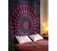 RAJRANG Tenture Murale Grande Tapisserie Tapisseries Murales pur Coton Mandala Décorative literie très grande taille Boho Living Room Décoration - Rose et Violet - 228x274 cm