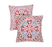 Rajrang Traditionnel Chambre Décor Applique Travail Housse de Coussin Corail Rose brodé