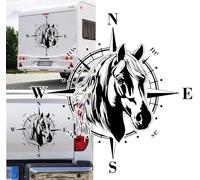 Rakelfix Autocollant boussole Haflinger - Taille et couleur au choix - Cheval, cheval, remorque, camping-car, caravane - Autocollant de voiture - Rose des vents - Pour camping-car