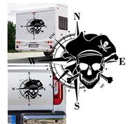 Rakelfix Autocollant boussole pirate tête de mort Jolly Roger pirate autocollant personnalisable pour camping-car et voiture