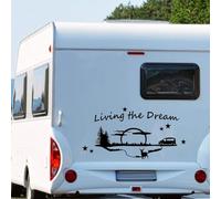 Rakelfix Autocollant camping-car caravane Beau paysage avec inscription Living The Dream étoiles forêt arbres cerf environ 120cm WOMI WO