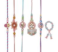 Rakhi Bhaiya Bhabhi veera set Rakhi Lumba Set with dora for Brother Bhabhi set of 6 Family Rakhee Card Gift Pack Thread Bracelet Dori Kalwa for Raksha Bandhan Indian Traditional Festival