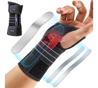Rakiie Repose-poignet réglable de nuit avec 3 attelles en métal, attelle de main pour hommes et femmes, pas de pression sur le pouce, stabilisateur d'attelle, violet, main droite, L
