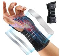 Rakiie Repose-poignet réglable de nuit avec 3 attelles en métal, attelle de main pour hommes et femmes, pas de pression sur le pouce, stabilisateur d'attelle, gris, main gauche, L