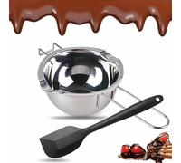 Rakiuty Creuset pour Bain-Marie, Bol de Bain d'eau en Acier Inoxydable 304, Pot de Fusion pour Bain-Marie, avec Un Spatule, Bol pour Bain Marie pour La Chauffage du Lait,du Beurre Ou du Chocolat
