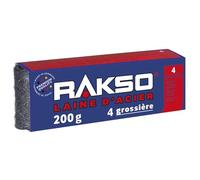 RAKSO Laine d'acier grossiere 4, 200g, lisse le bois, enlève saleté sur carreaux/sols en pierre, polit tuyaux/raccords en cuivre, Paille de Fer pour Nettoyage Intensif et Dérouillage