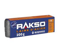 RAKSO Laine d'acier moyenne 0-200g, 1 banderole, lisse le bois, enlève la saleté sur les carreaux/sols en pierre, polit les tuyaux/raccords en cuivre