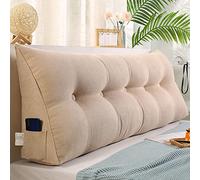Raktov Coussin de tête de lit triangulaire avec housse amovible - Rembourré avec dos en bois - Coussin de lecture triangulaire - Pour lit, canapé, chambre à coucher - 180 x 50 x 20 cm - Beige