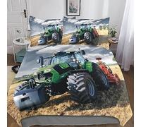RAKTOV Literie Tracteur Housse De CouetteParure De Lit 3D Imprimée, Moissonneuse-batteuse Parure De Lit Dessus De Lit 2 Personnes Double（200x200cm）