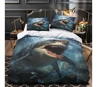 RAKTOV Requins Housse De Couette Noir créatures Marines effrayantes 3D Motif Imprimé Parure Lit 1 Personne en Microfibre avec Taies d'oreiller Double（200x200cm）