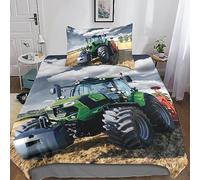 RAKTOV Tracteur Housse De Couette Noir Moissonneuse-batteuse 3D Motif Imprimé Parure Lit 1 Personne en Microfibre avec Taies d'oreiller Single（135x200cm）