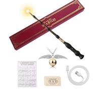 Rakuker Baguette de Sureau Lumineuse, Réaliste Baguette Dumbledore, Sureau Baguettes avec Chargeur USB, 38CM Dumbledore dans Un Coffret Cadeau avec Carte de Sorts, Ticket de Gare et Collier