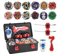 Rakuker Toupie Bay Burst, 12 Pièces Toupie Bay Metal Fusion, TOU-Pie Burst Turbo avec Lanceur, Cordon Starter, Poignée, Boîte de Rangement, Bay Bur-St Surge pour Journée Enfants,Noël,Anniversaires