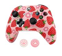 RALAN Coque de protection en silicone antidérapante pour manette de Xbox One sans fil/filaire avec 2 jolis capuchons pour manettes de pouce Rose fruit
