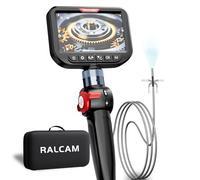 Ralcam Caméra Endoscopique avec Lumière, Tête Rotative à 210°, Sonde 3.9 mm, Écran HD 5", IP67 Étanche, Câble Serpentin en Acier INOX 1,5 m, Caméra d’Inspection pour Voiture, Tuyaux et Maison