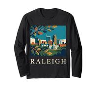 Raleigh Caroline du Nord Rétro Vintage Skyline Capitol Park Manche Longue